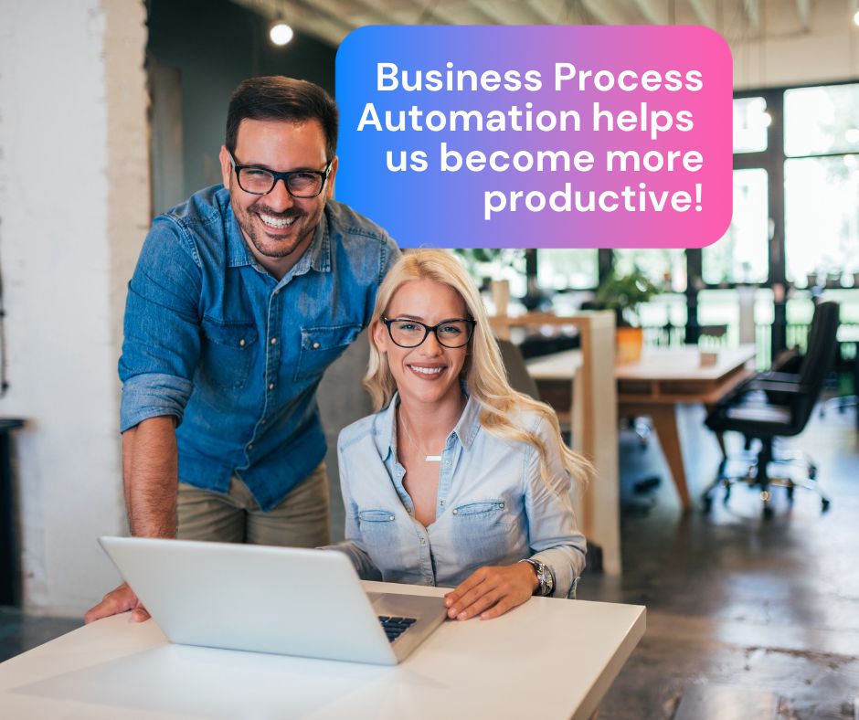 Their are two business owners in the picture. They are happy knowing How to use Business Process Automation for their business. 
